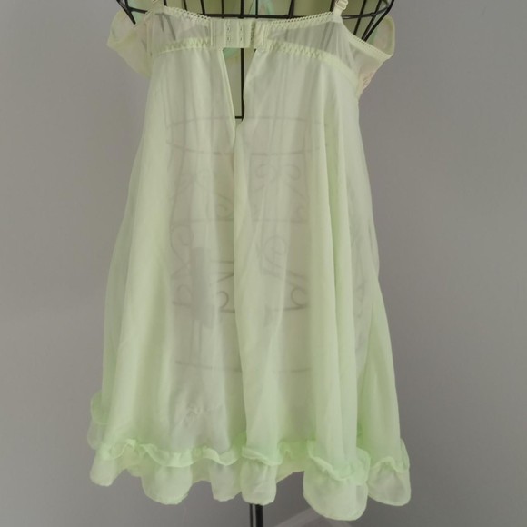 Y2K Delicates Floral Embroidery Pink Rosette Green Sheer Micromesh Slip Dress - Picture 3 of 7